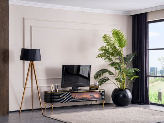 Mesa de TV con chimenea digital - NEGRO