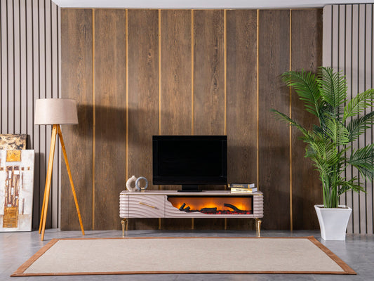 Mesa de TV con chimenea digital - CAPUCCINO