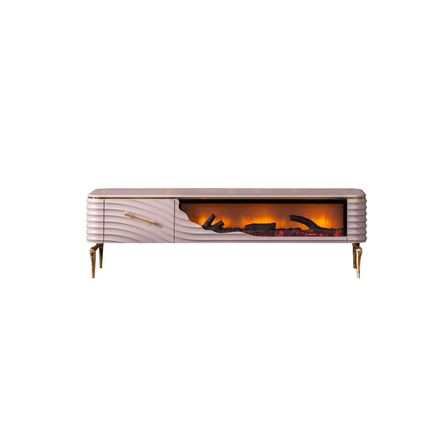 TV table with digital fireplace - CAPPUCCINO