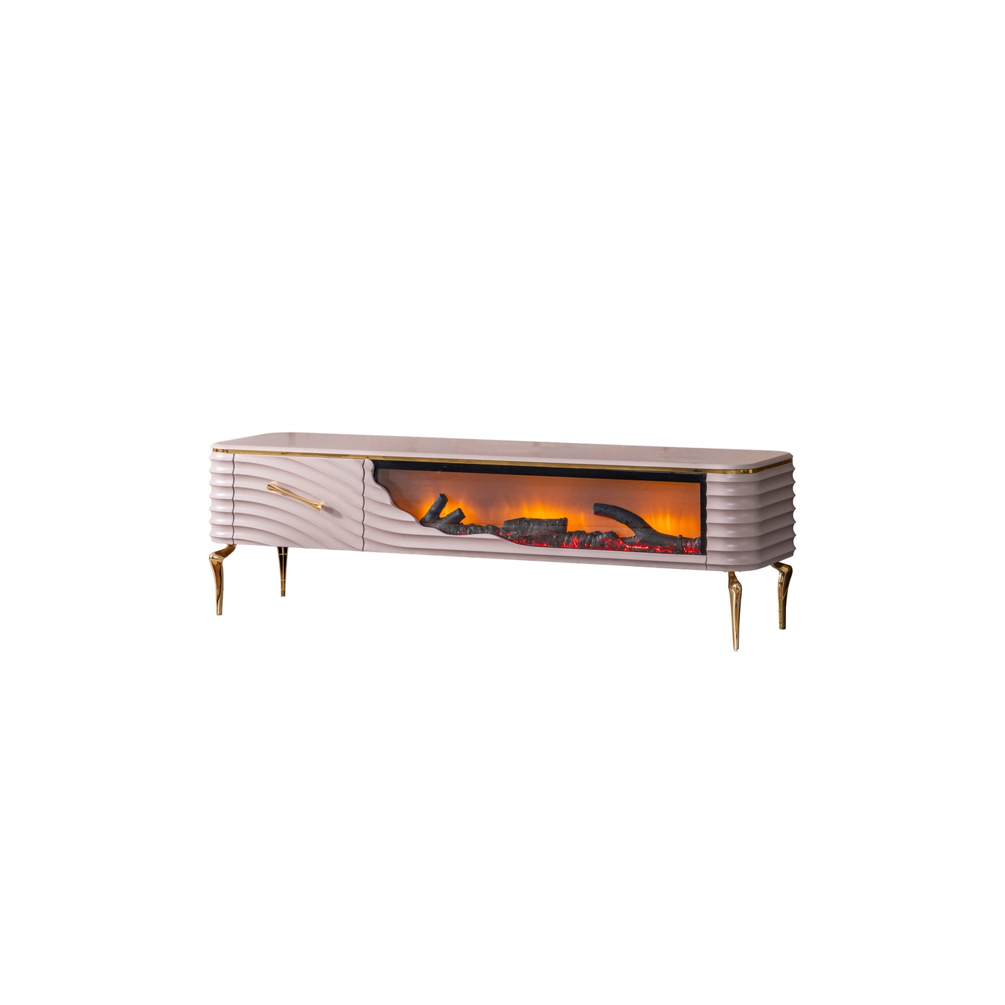 TV table with digital fireplace - CAPPUCCINO