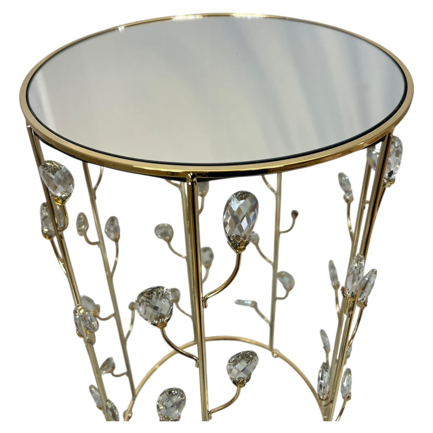 ✨ Set de 3 Mesas Decorativas de Lujo – Dorado con Cristales y Superficie de Espejo 🪞