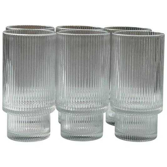 🥂 Set de 6 Vasos Altos – Diseño Acanalado de Cristal