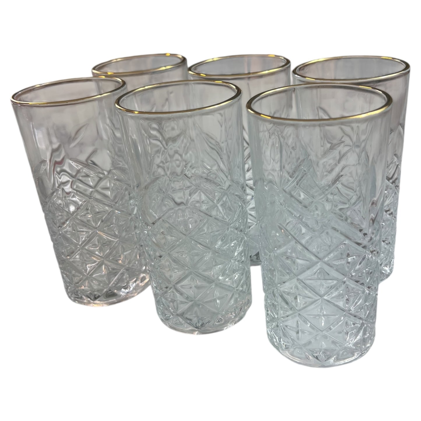 6 Vasos de Cristal Texturizado con detalles dorados