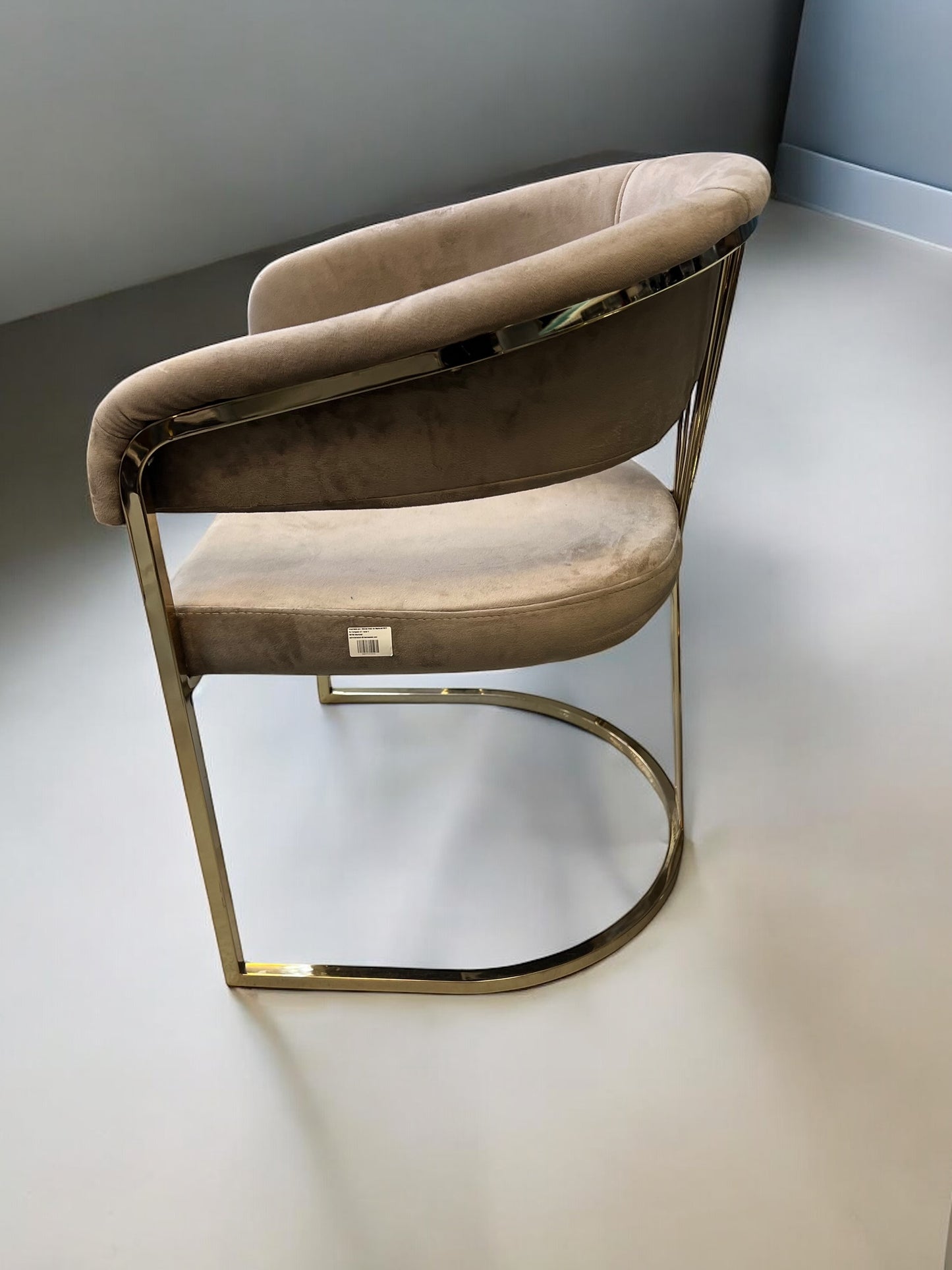 Silla terciopelo BABYFACEV05 para comedor beig oscuro, patas de metal dorado