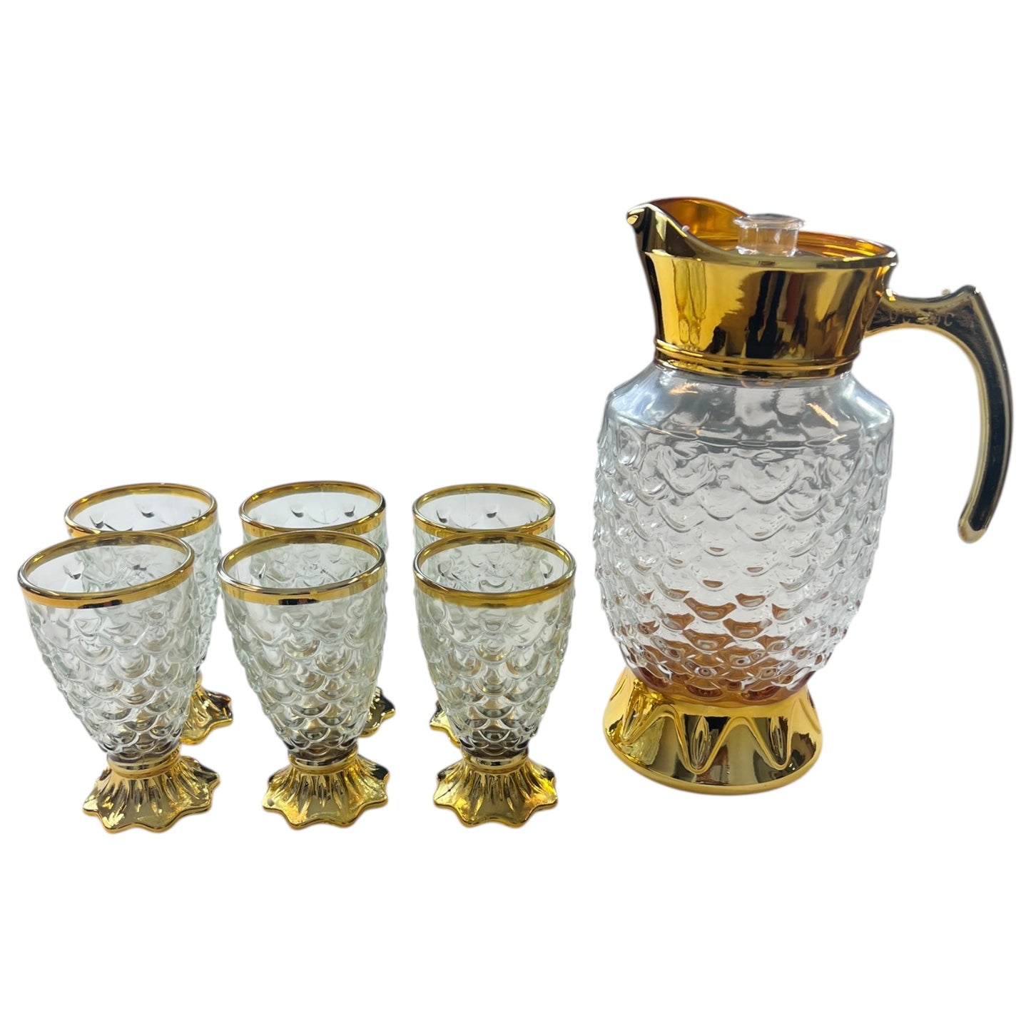 🍹 Set de 7 Piezas – Jarra + 6 Vasos con Detalles Dorados ✨