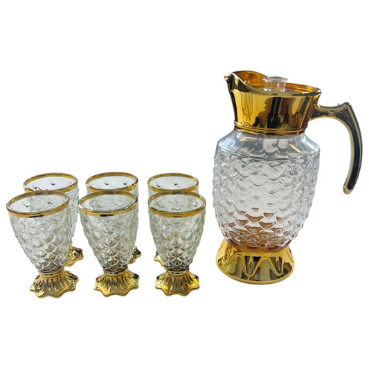 🍹 Set de 7 Piezas – Jarra + 6 Vasos con Detalles Dorados ✨