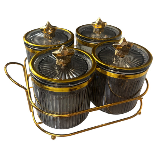 🌟 Conjunto de 4 Potes com Estrelas Douradas 🌟 - Plástico CINZA FUMADO