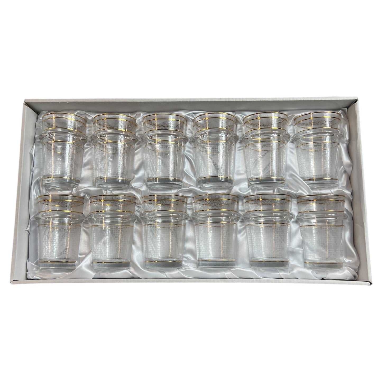 🪄 Juego de vasos de vidrio grabado con borde dorado — 12 piezas 🪄