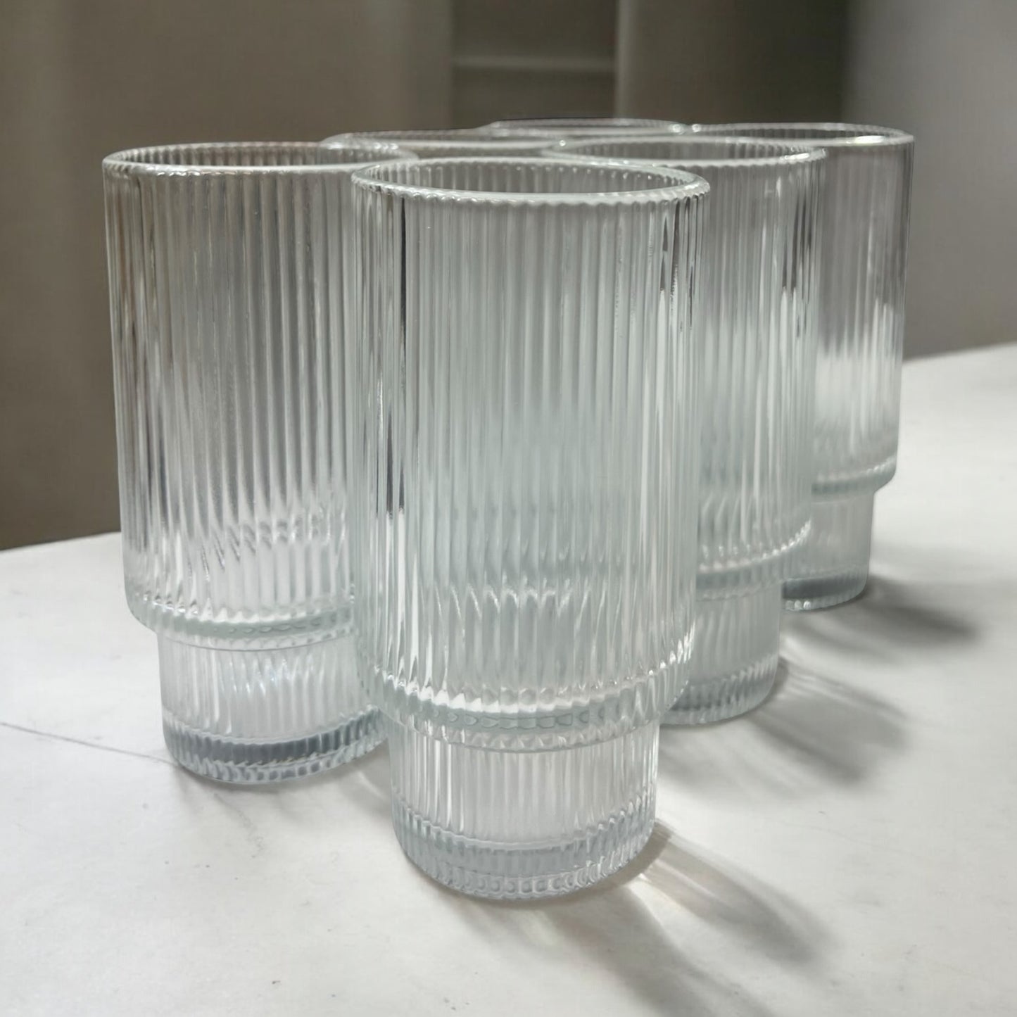 🥂 Set de 6 Vasos Altos – Diseño Acanalado de Cristal