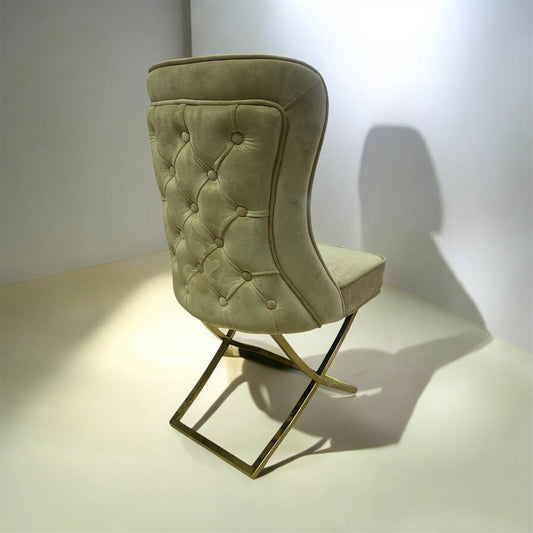 Silla terciopelo para comedor crema, patas metal dorado