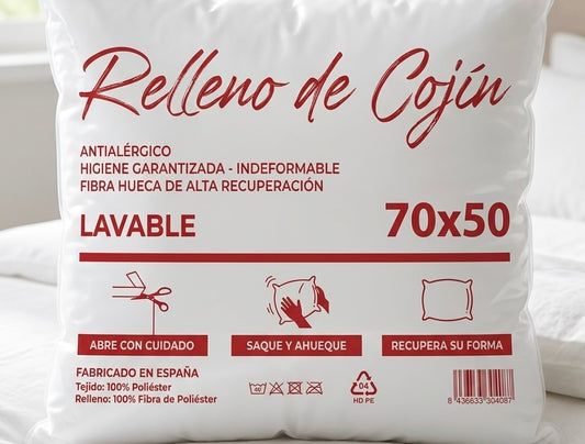 Relleno de Cojín Nube 70x50 cm – Fibra Hueca Lavable e Indeformable