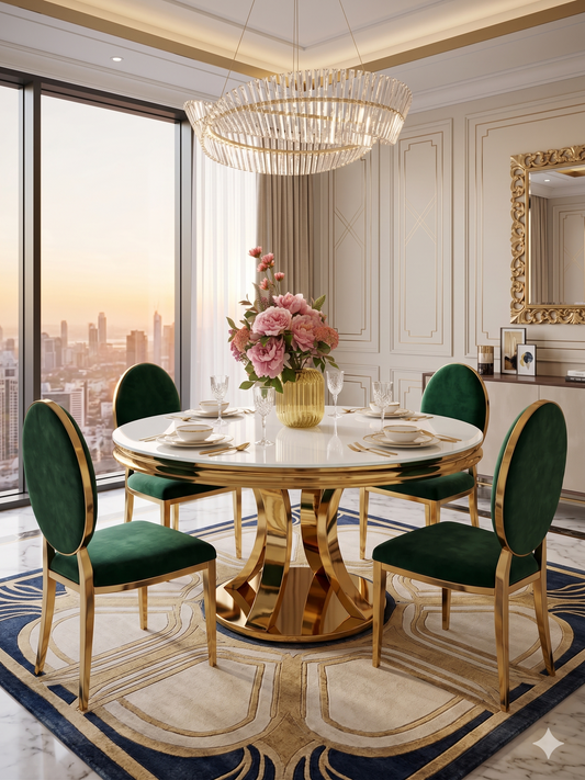 Mesa de Comedor de Diseño Contemporáneo - Cristal blanco y Acero 130x75 Alta calidad