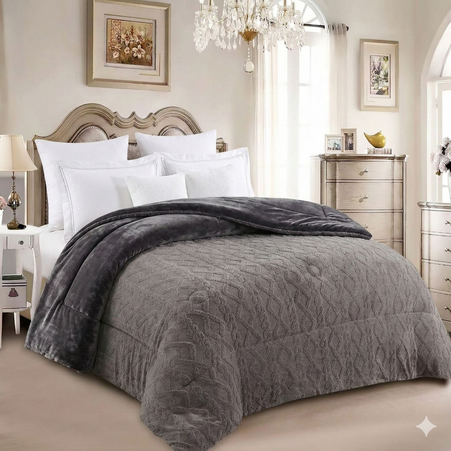 Edredón con TERCIOPELO Modelo Trenzas – 230 x 250 cm - COLOR GRIS OSCURO