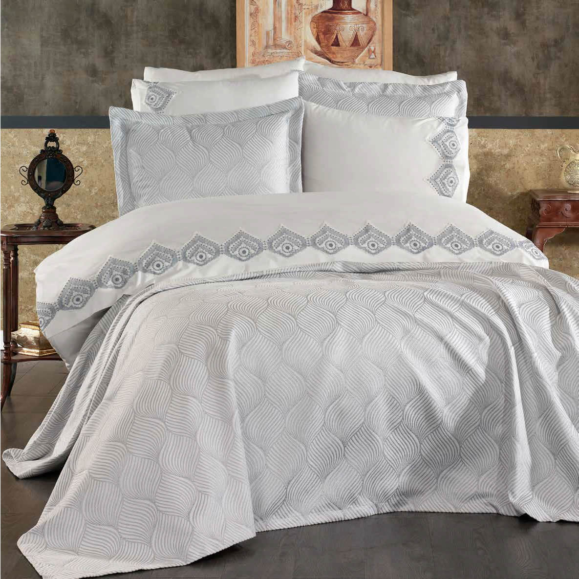 Juego de Cama para Novias "Monza" – Elegancia y Estilo Contemporáneo - COLOR GRIS
