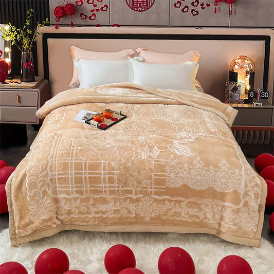 Beige Plush Blanket - Extra Soft and Warm for Winter (200x220 cm, 4.5 kg)