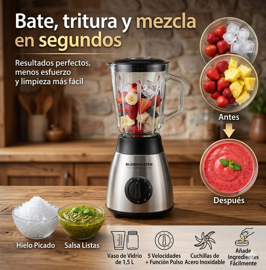 Batidora de Vaso 2 en 1 de Cristal 1,5L con Molinillo, 5 Velocidades y Función Pulse – 950W