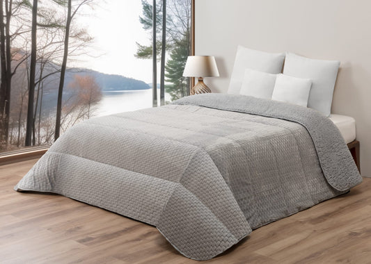Edredón Comforter Polar con Sherpa COLOR GRIS – MODELO Trama Elegance - 240 x 260 cm (POLAR 14)