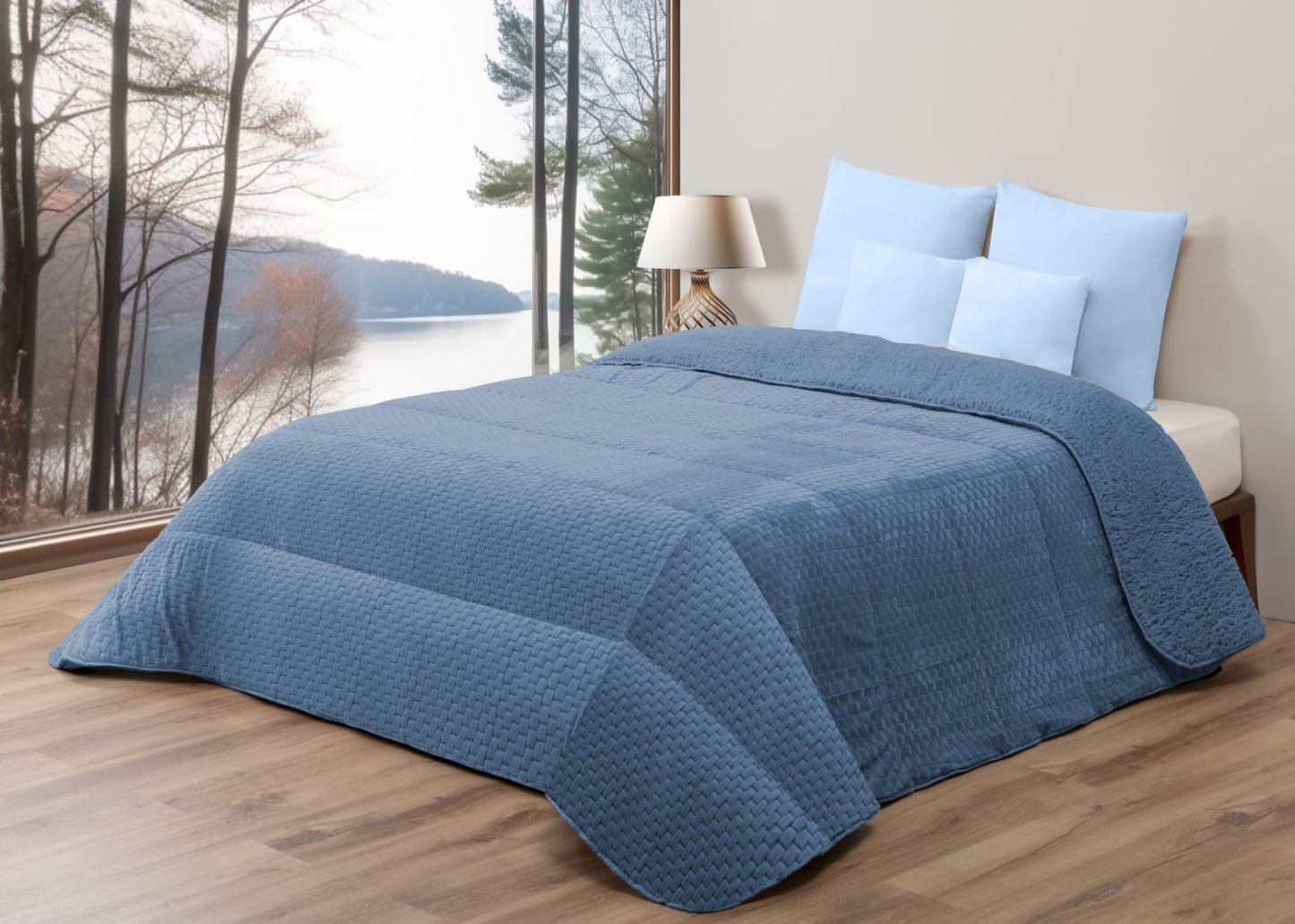 Edredón Comforter Polar con Sherpa COLOR azul denim 🩵👖 – MODELO Trama Elegance - 240 x 260 cm (POLAR 14)