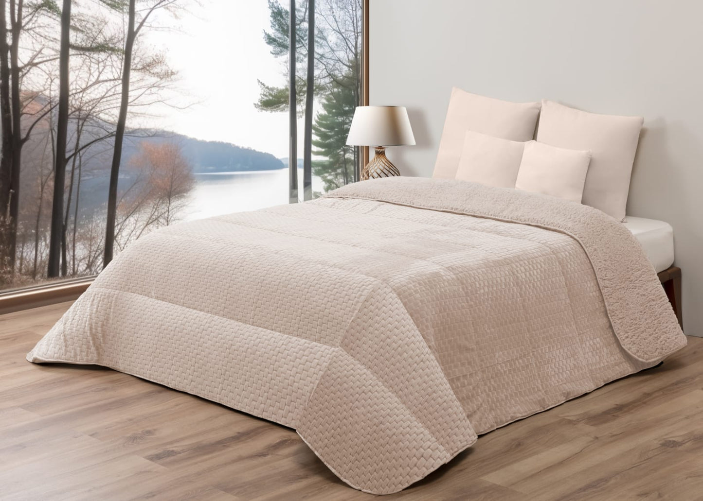 Edredón Comforter Polar con Sherpa COLOR BEIGE – MODELO Trama Elegance - 240 x 260 cm (POLAR 14)