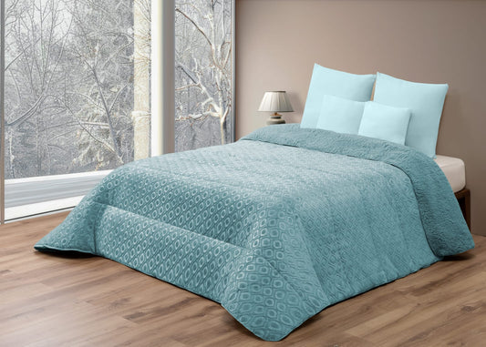 Edredón Comforter Polar con Sherpa COLOR azul verdoso – MODELO Ondas de Cristal - 240 x 260 cm (POLAR 15)