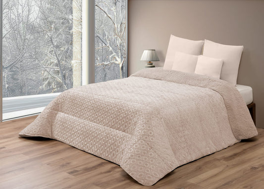 Edredón Comforter Polar con Sherpa COLOR BEIGE – MODELO Ondas de Cristal - 240 x 260 cm (POLAR 15)