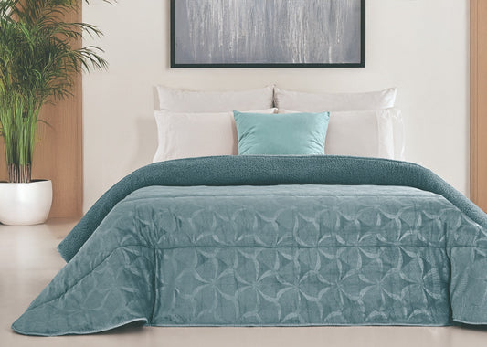 Edredón Comforter Polar con Sherpa COLOR verde agua suave 💚💧 – Modelo Triangulo - 240 x 260 cm (POLAR 19)