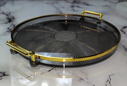 🟠 Bandeja Redonda con Asas Doradas – Elegancia para Servir o Decorar - Plástico NEGRO