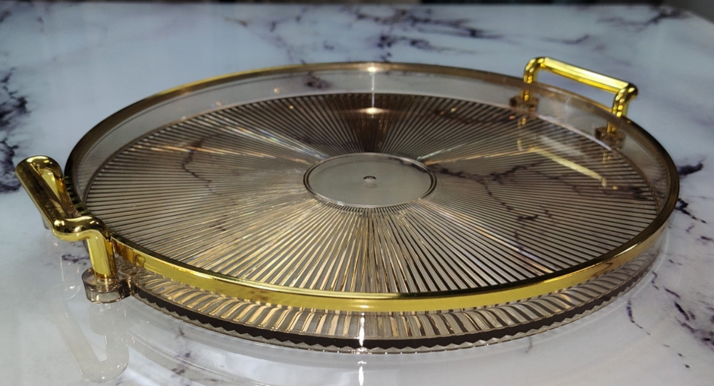 🟠 Bandeja Redonda con Asas Doradas – Elegancia para Servir o Decorar - Plástico DORADO