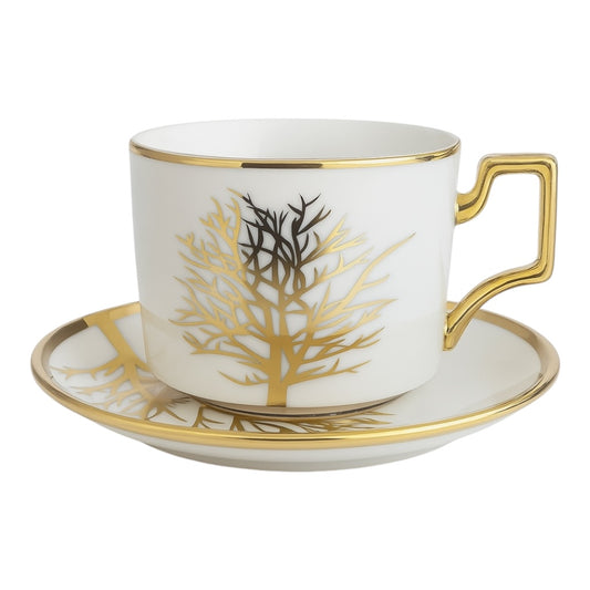 🌳 Conjunto de 6 xícaras com pires – Design Golden Tree ✨