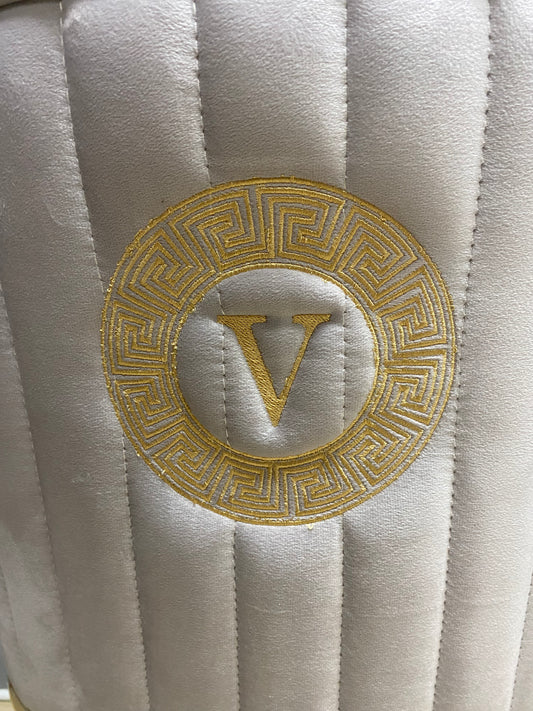 Cadeira de veludo AMARILLAVCE para sala de jantar, bege cinza, pernas de metal dourado