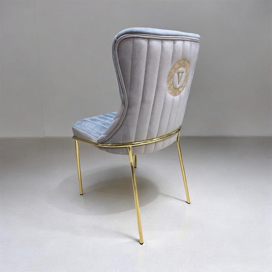 Cadeira de veludo AMARILLAVCE para sala de jantar, bege cinza, pernas de metal dourado