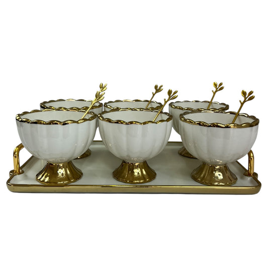 Set de 6 Copas de Postre con Bandeja y Cucharas Doradas – Estilo Royal