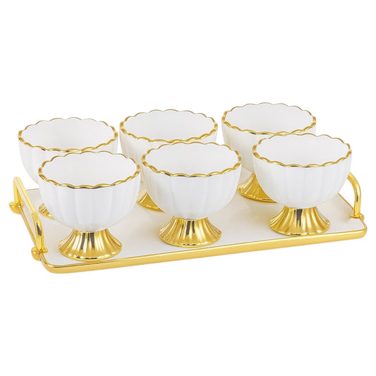 Set de 6 Copas de Postre con Bandeja y Cucharas Doradas – Estilo Royal