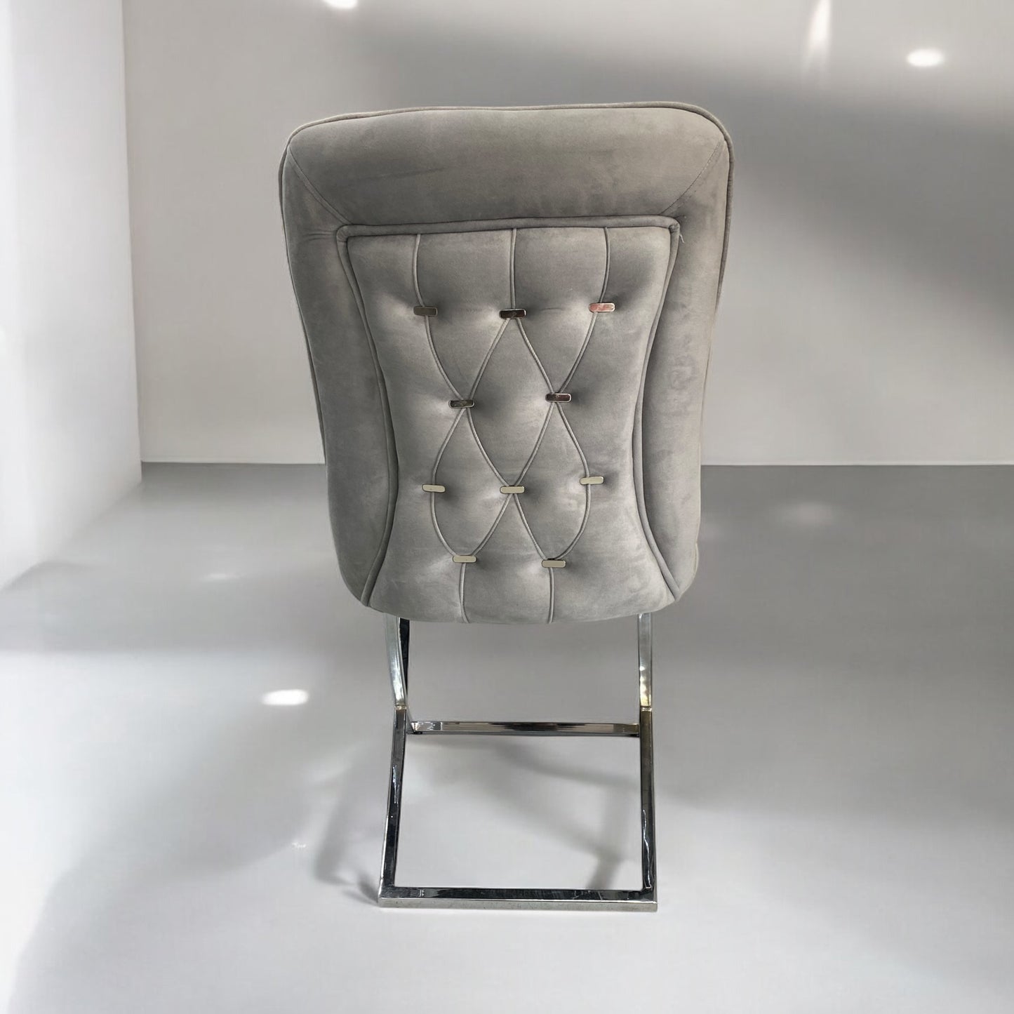 V25 PA light grey velvet dining chair, silver stainless steel legs