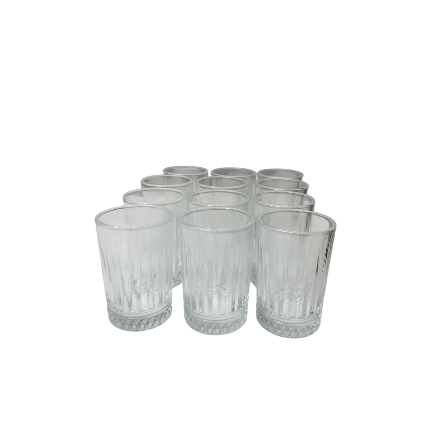 Pack 12 Vasos de Cristal | Diseño Clásico Tallado | Vasos Resistentes para Agua, Té y Refrescos
