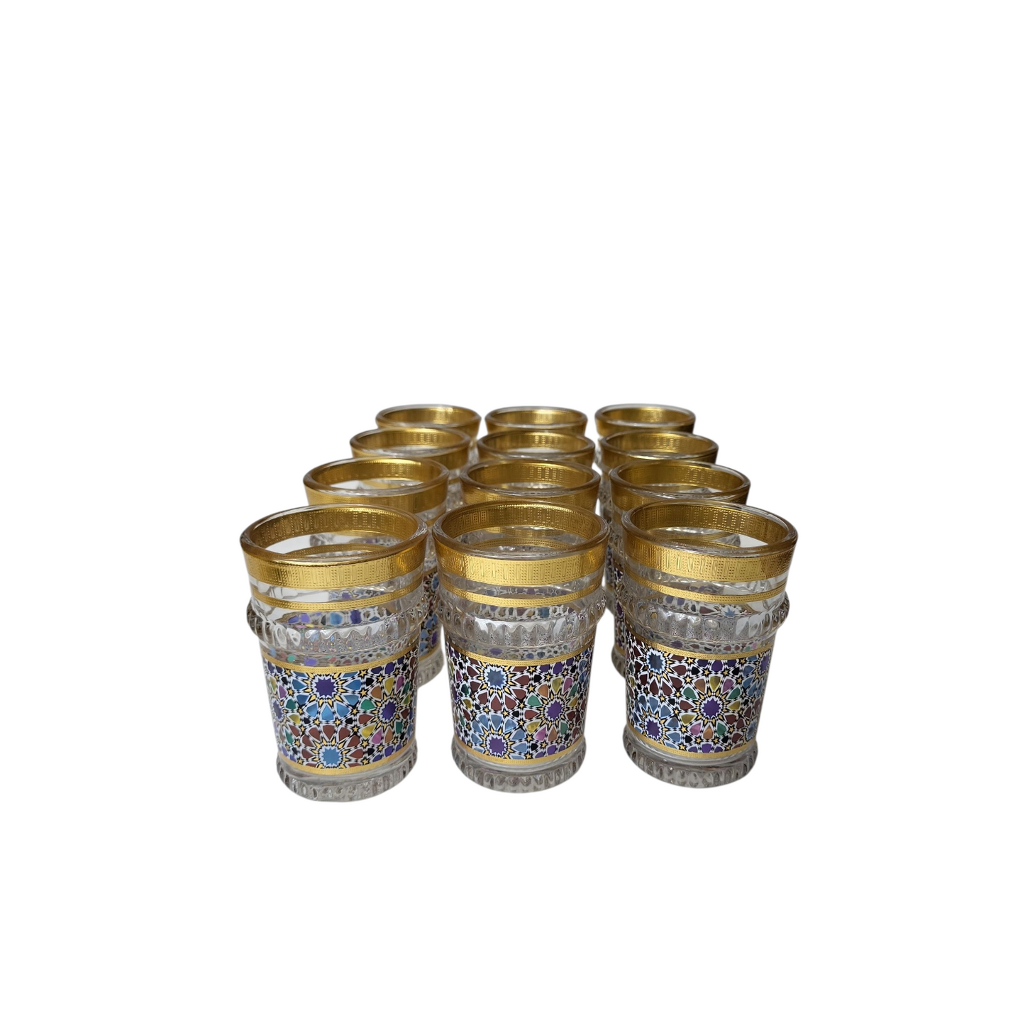 Vaso de Cristal Decorado para Té Árabe - Estilo Dorado Tallado Tradicional