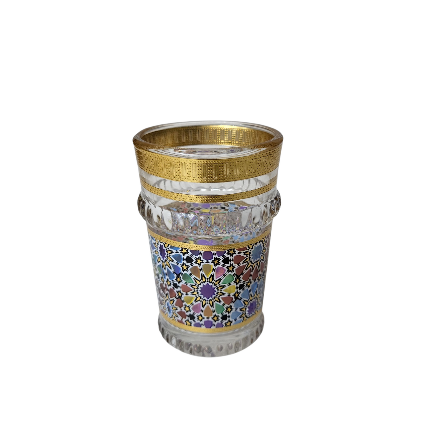 Pack de 12 Vasos de Cristal Decorados para Té Árabe - Estilo Dorado Tallado Tradicional