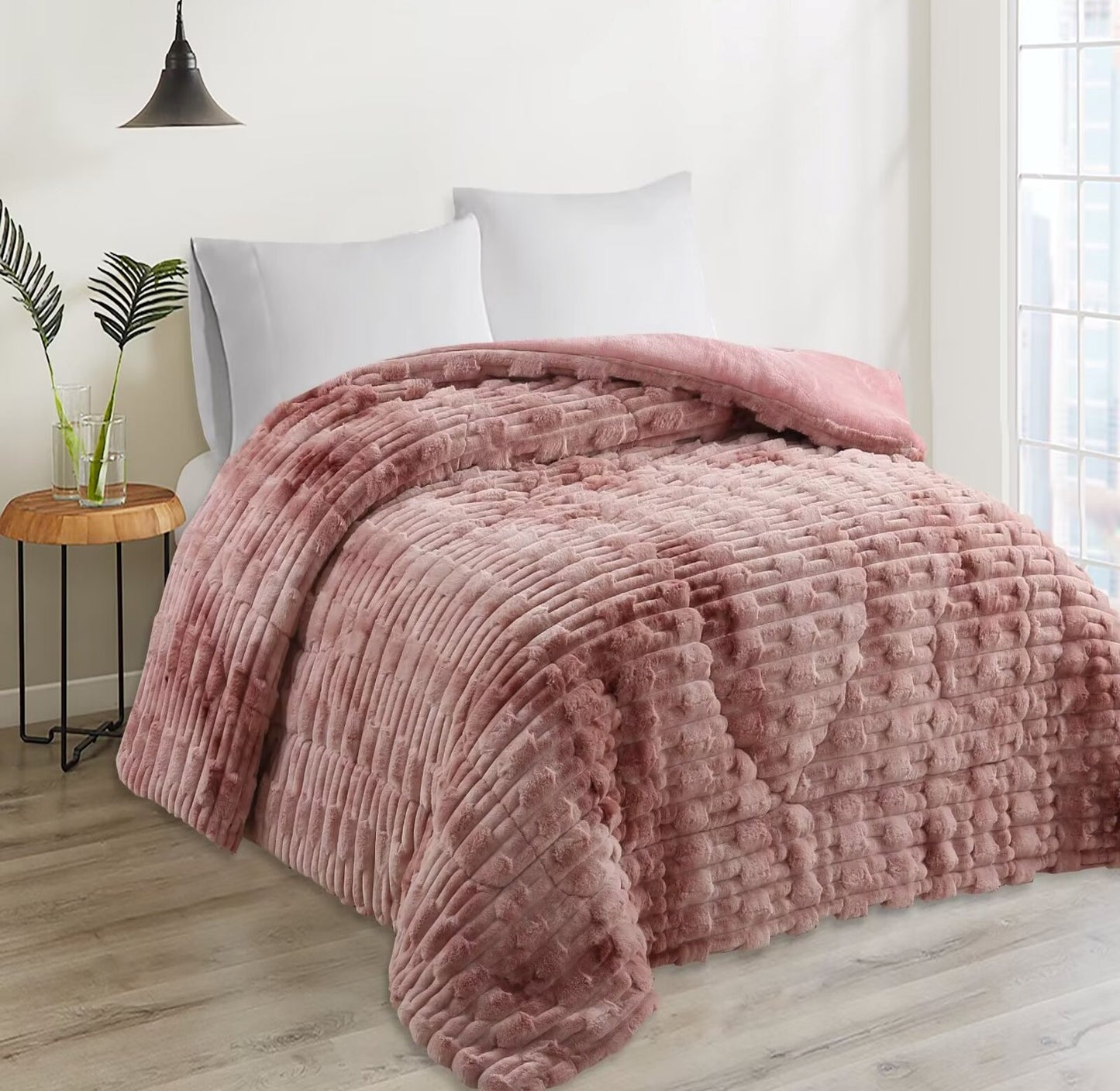 Edredón Aterciopelado con Borreguito MODELO TRAMA DE CANALÉ - COLOR ROSA