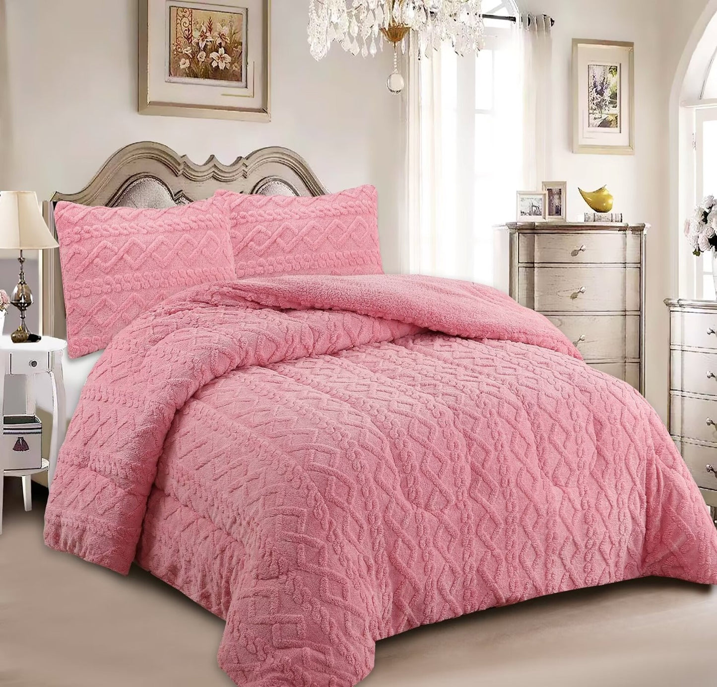 Edredón con Borrego Modelo Trenzas – 230 x 250 cm - COLOR ROSA