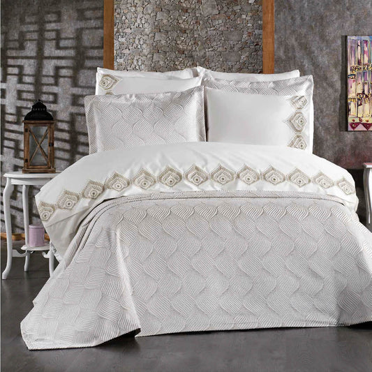Juego de Cama para Novias "Monza" – Elegancia y Estilo Contemporáneo - COLOR CAPUCHINO