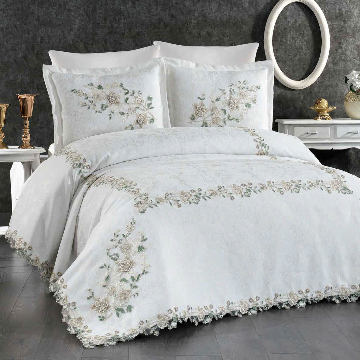Conjunto de Cama Messina Luxury – Elegância Floral para o Seu Quarto – Cappuccino