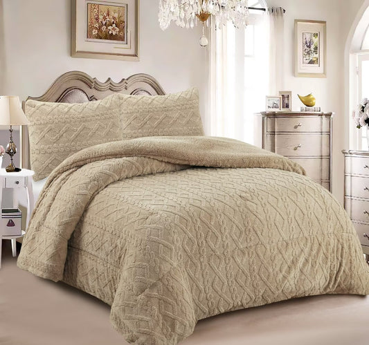 Quilt with Sheepskin Braided Model – 230 x 250 cm – Beige