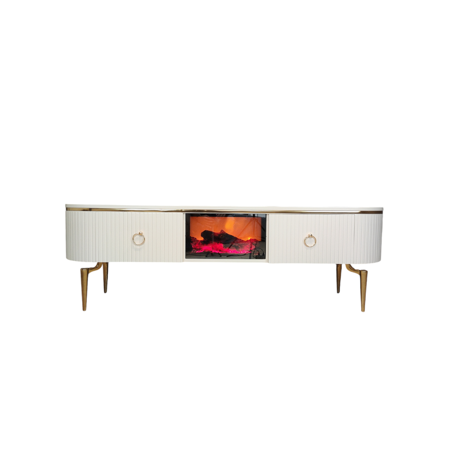 TV table with digital fireplace - WHITE GOLD