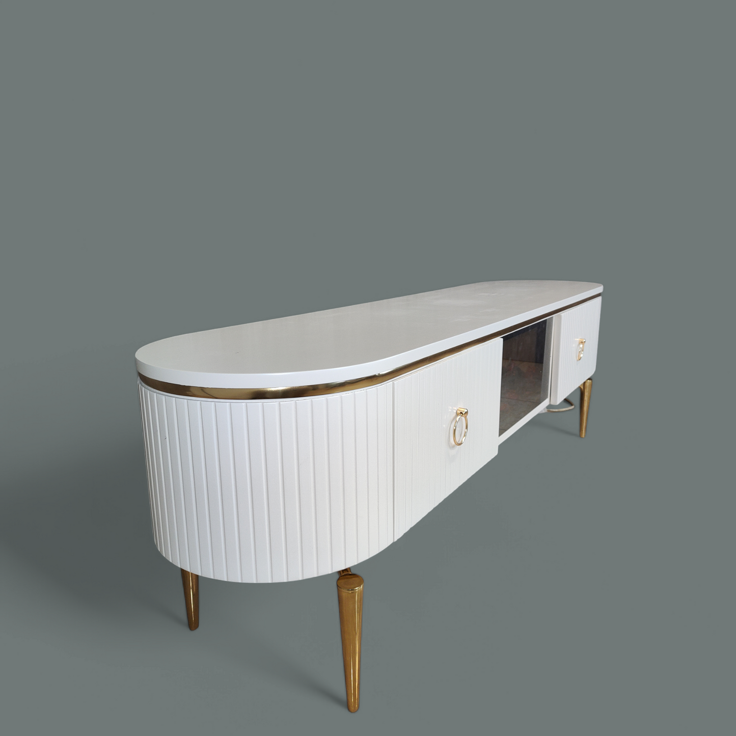 TV table with digital fireplace - WHITE GOLD