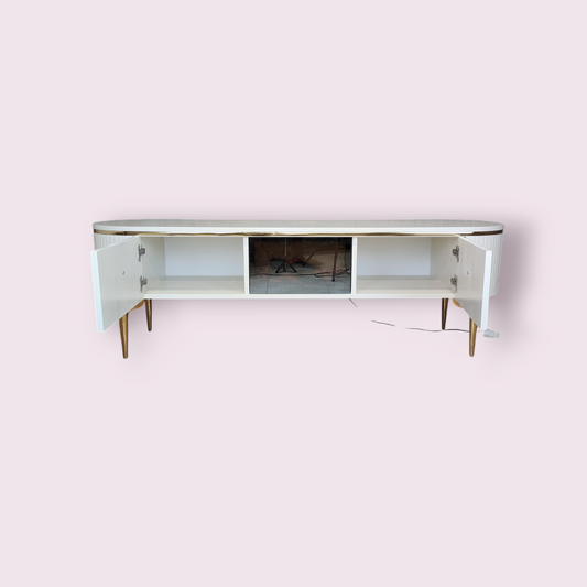 Mesa de TV con chimenea digital - BLANCO DORADO