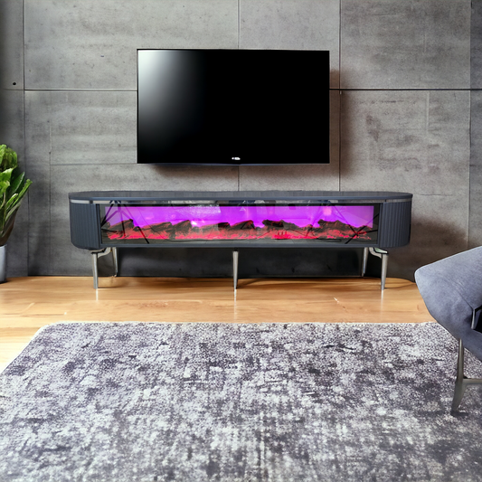 Mesa de TV con chimenea digital - BLANCO CON DETALLES EN DORADO