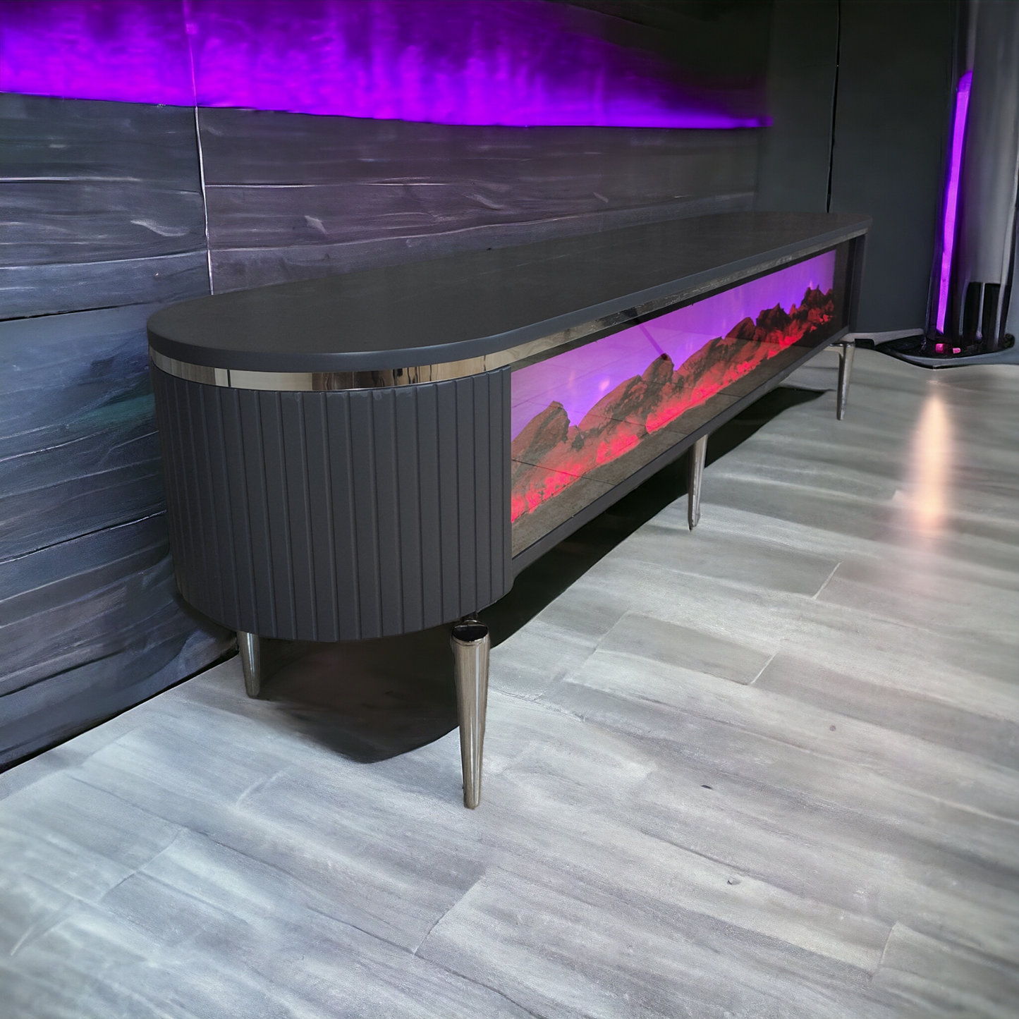 Móvel TV com lareira digital - Branco com detalhes dourados