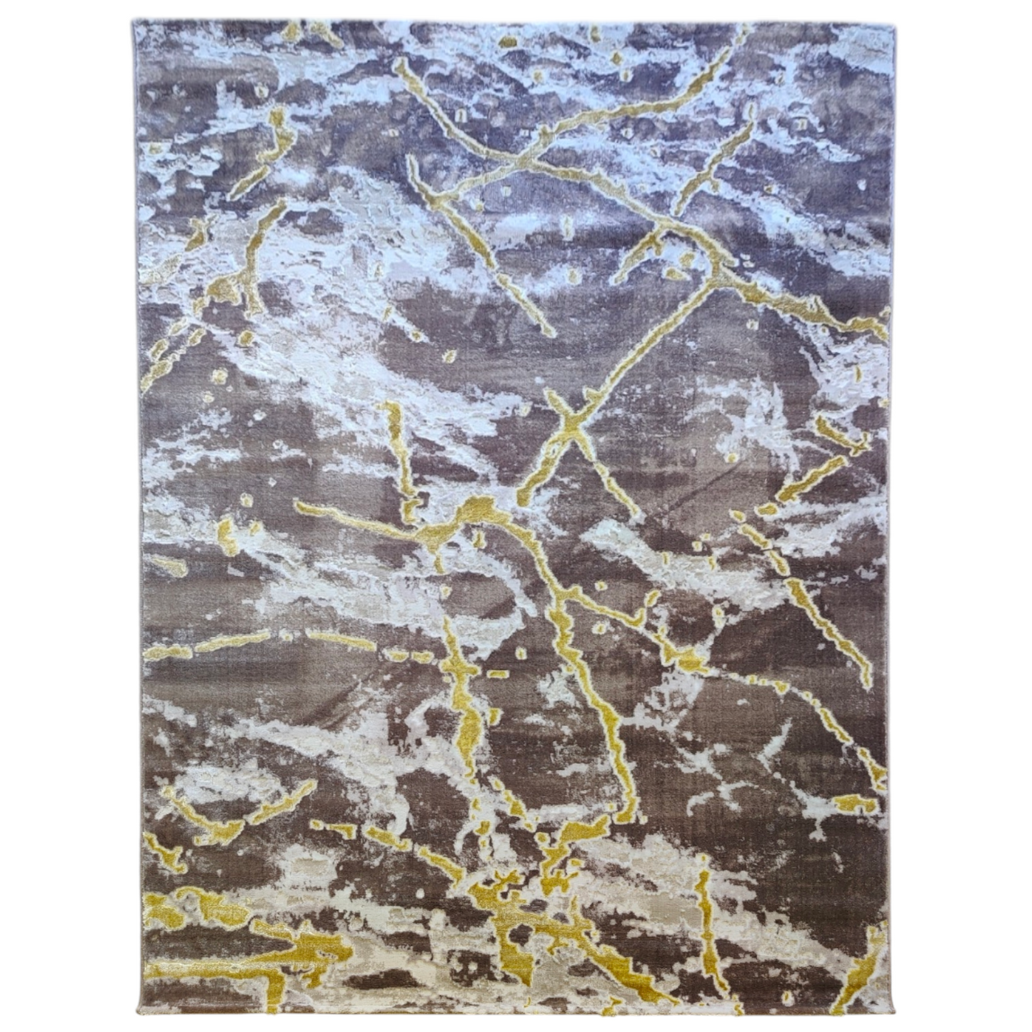 Alfombra Diseño Mármol Marrón con Detalles Dorados – Decoración Sofisticada y Cálida