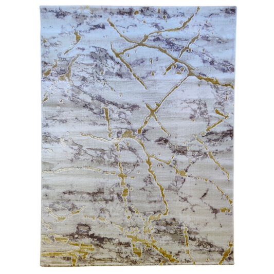 Alfombra Diseño Mármol Crema con Detalles Dorados – Estilo Moderno y Refinado