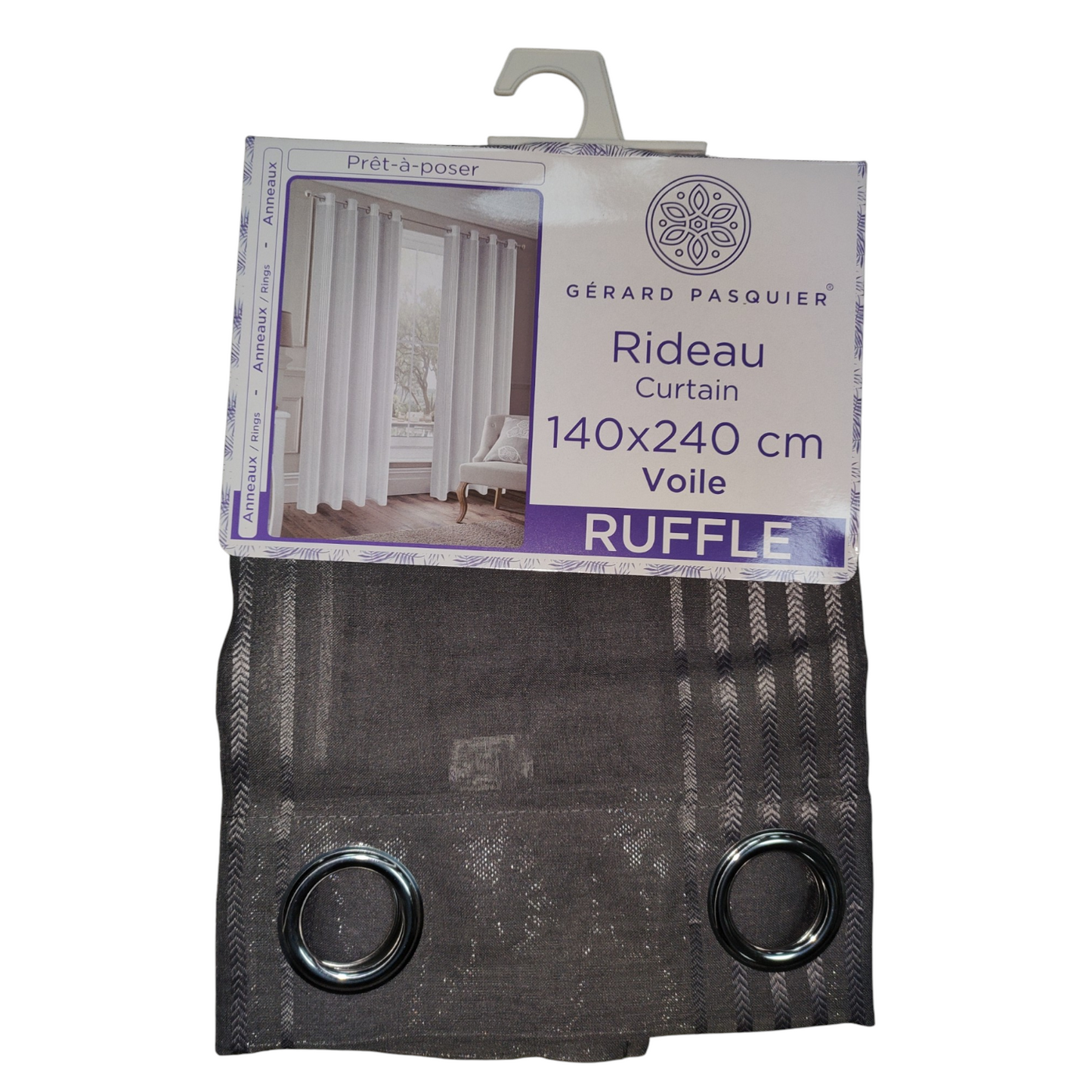 CORTINA MODELO RUFFLE TRANSLÚCIDO 140 X 240 CM - COLOR GRIS OSCURO